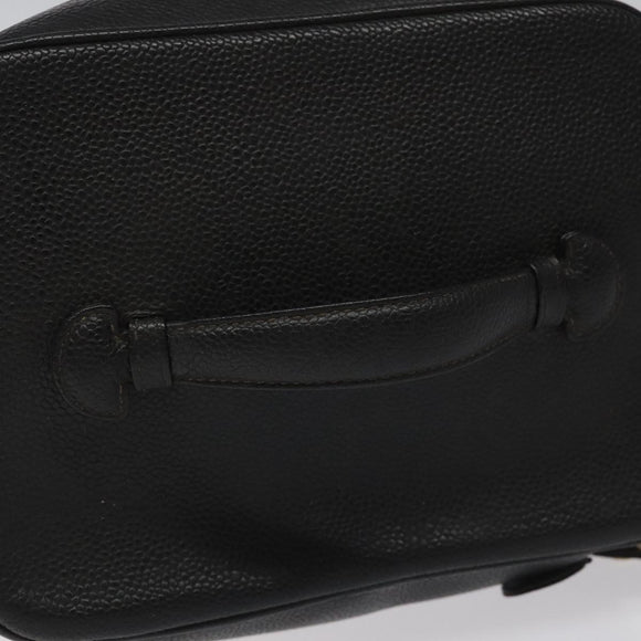 CHANEL Bicolore Vanity Hand Bag Caviar Skin Black CC Auth yb789