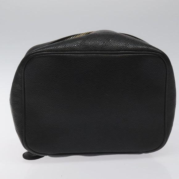 CHANEL Bicolore Vanity Hand Bag Caviar Skin Black CC Auth yb789