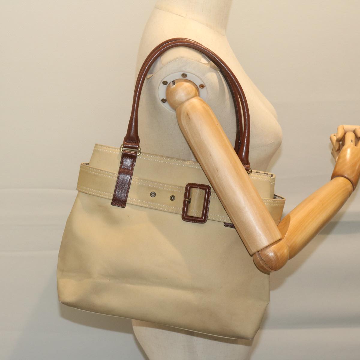 BURBERRY Hand Bag Canvas Beige Auth yk10080