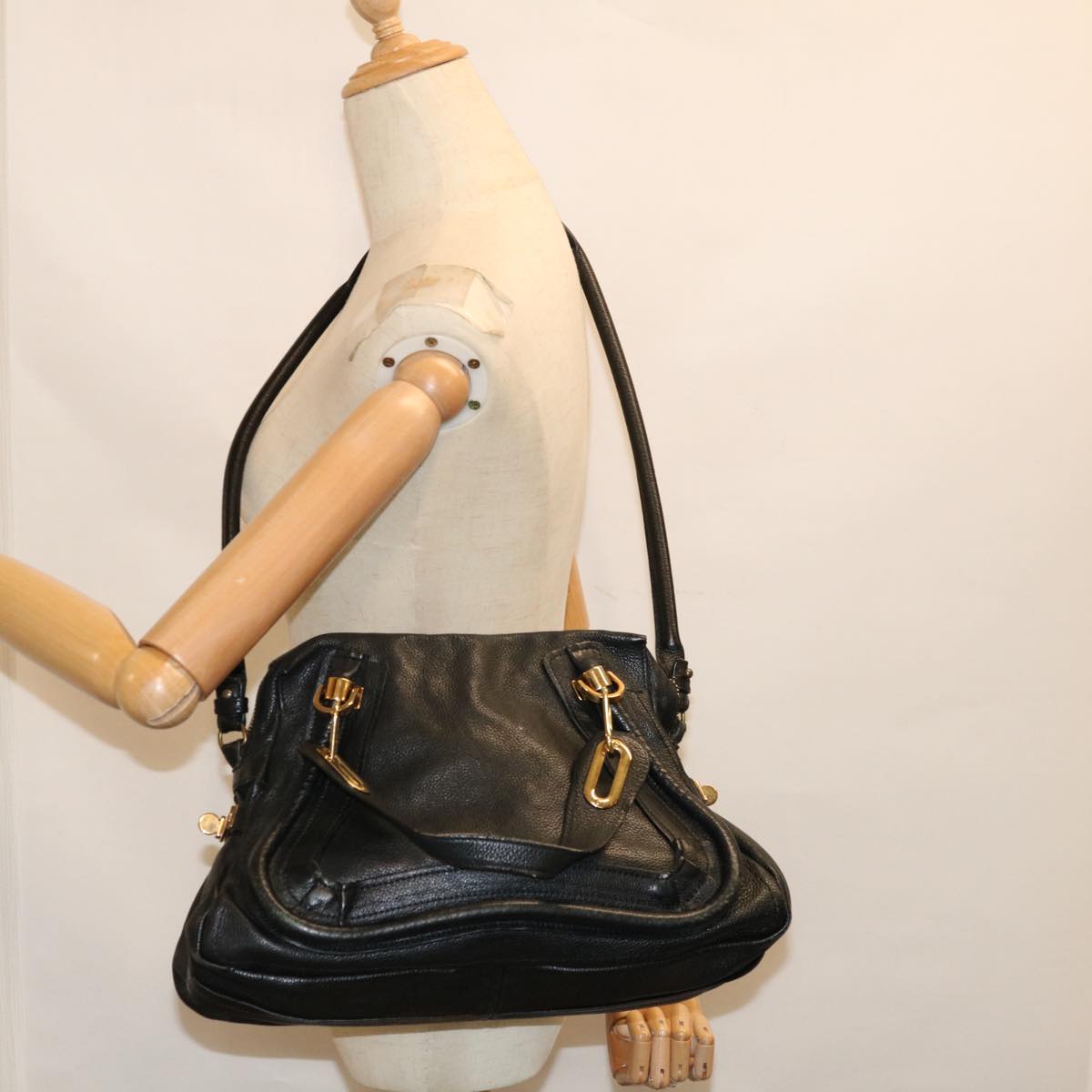 Chloe Paraty Shoulder Bag Leather 2way Black 03 11 50 Auth yk10156