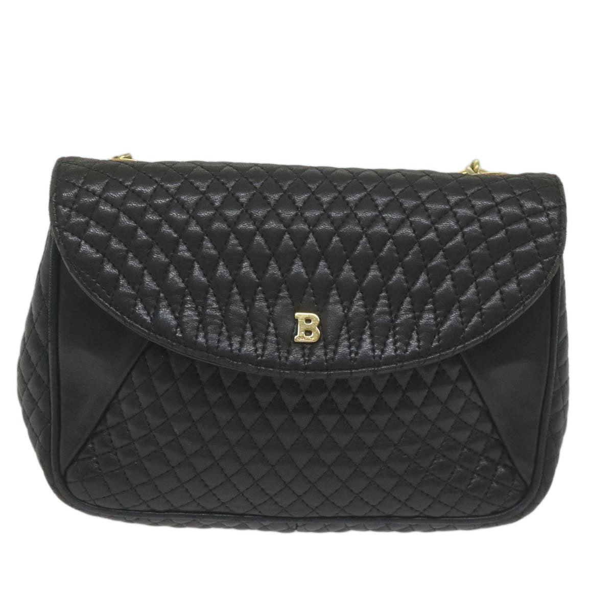 BALLY Quilted Shoulder Bag Leather Black Auth yk10257