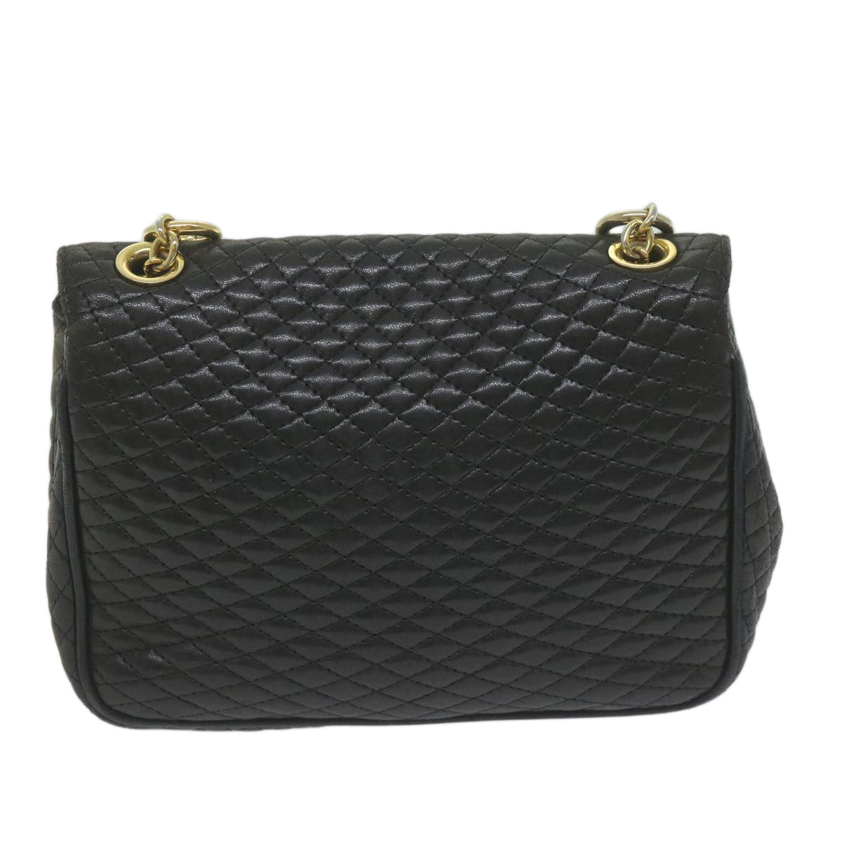 BALLY Quilted Shoulder Bag Leather Black Auth yk10257 - 0