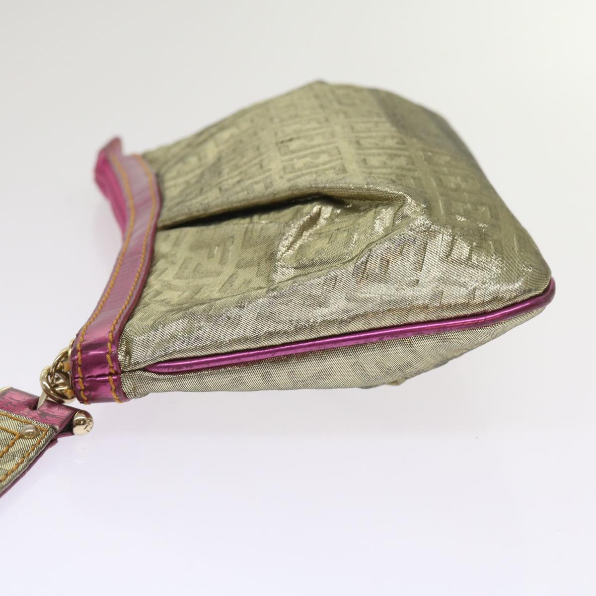 FENDI Zucchino Canvas Shoulder Bag Nylon Gold Pink Auth yk10293