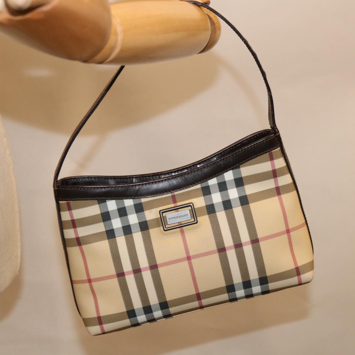 BURBERRY Nova Check Shoulder Bag PVC Beige Brown Auth yk10295