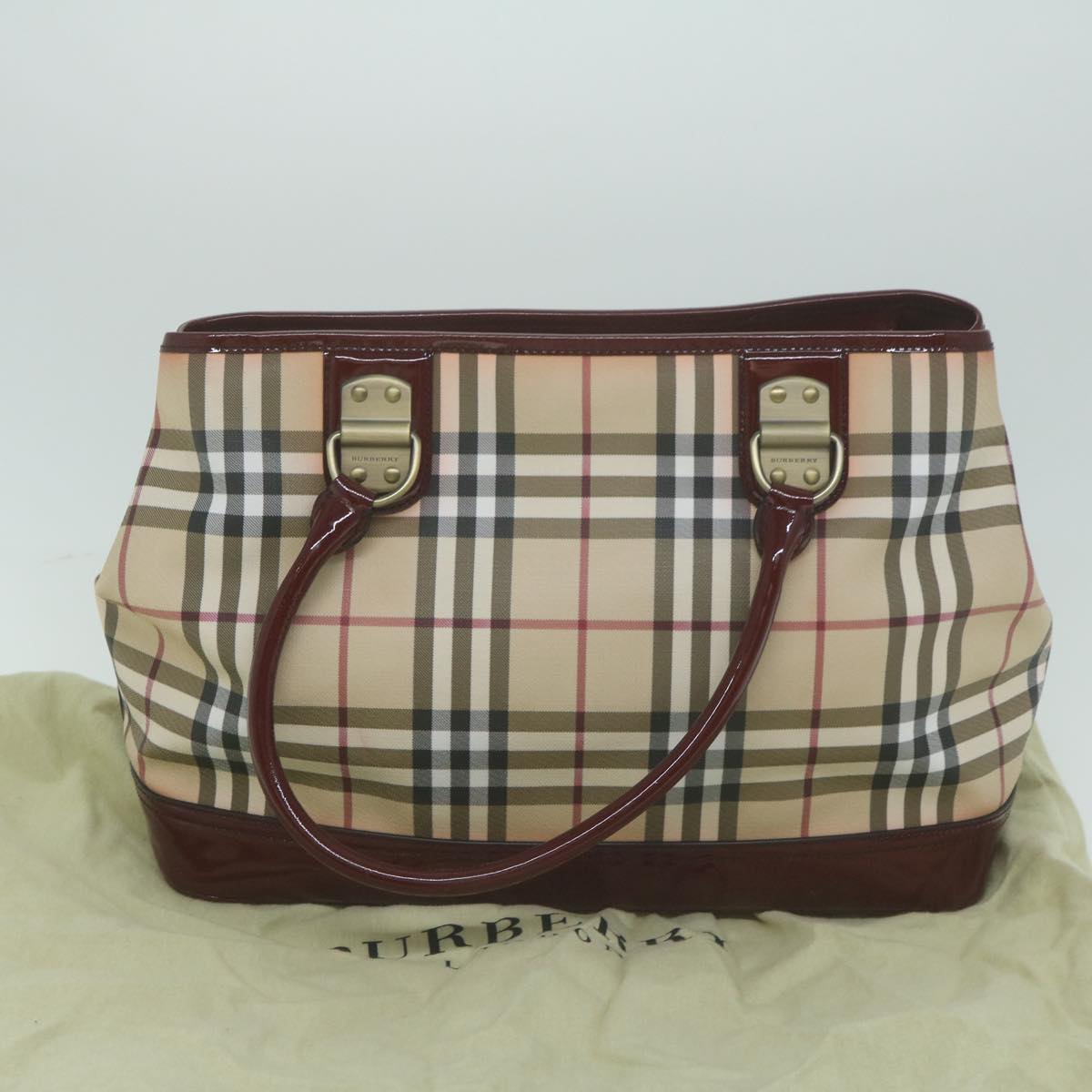 BURBERRY Nova Check Tote Bag Coated Canvas Beige Auth yk10308