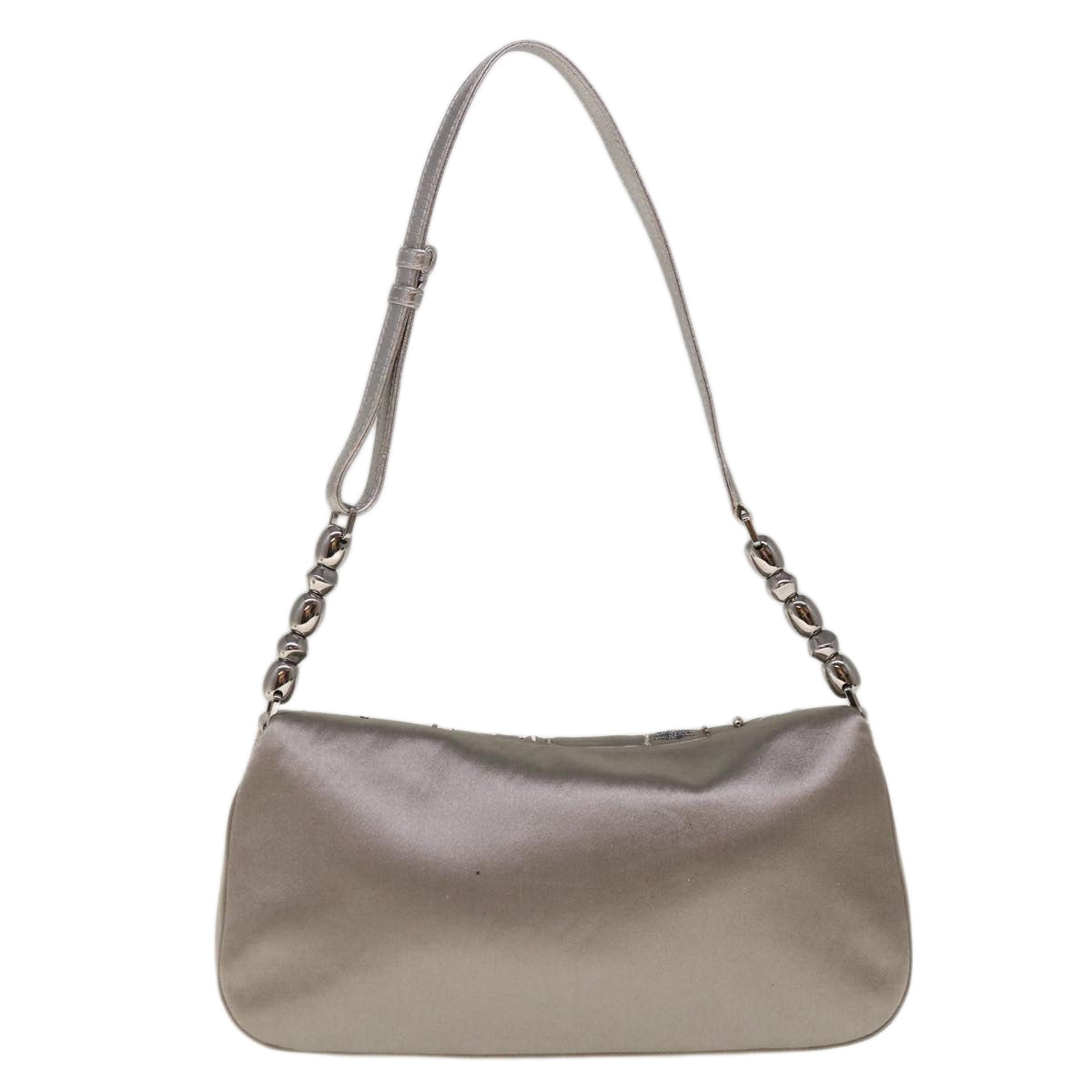 Christian Dior Maris Pearl Shoulder Bag Satin Silver Auth yk10322