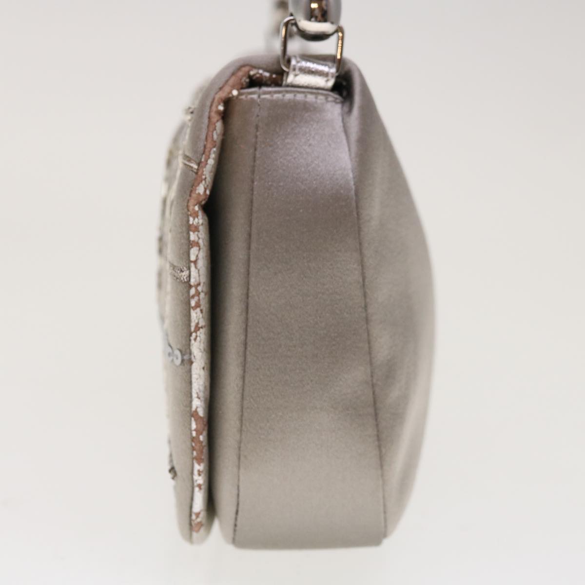 Christian Dior Maris Pearl Shoulder Bag Satin Silver Auth yk10322