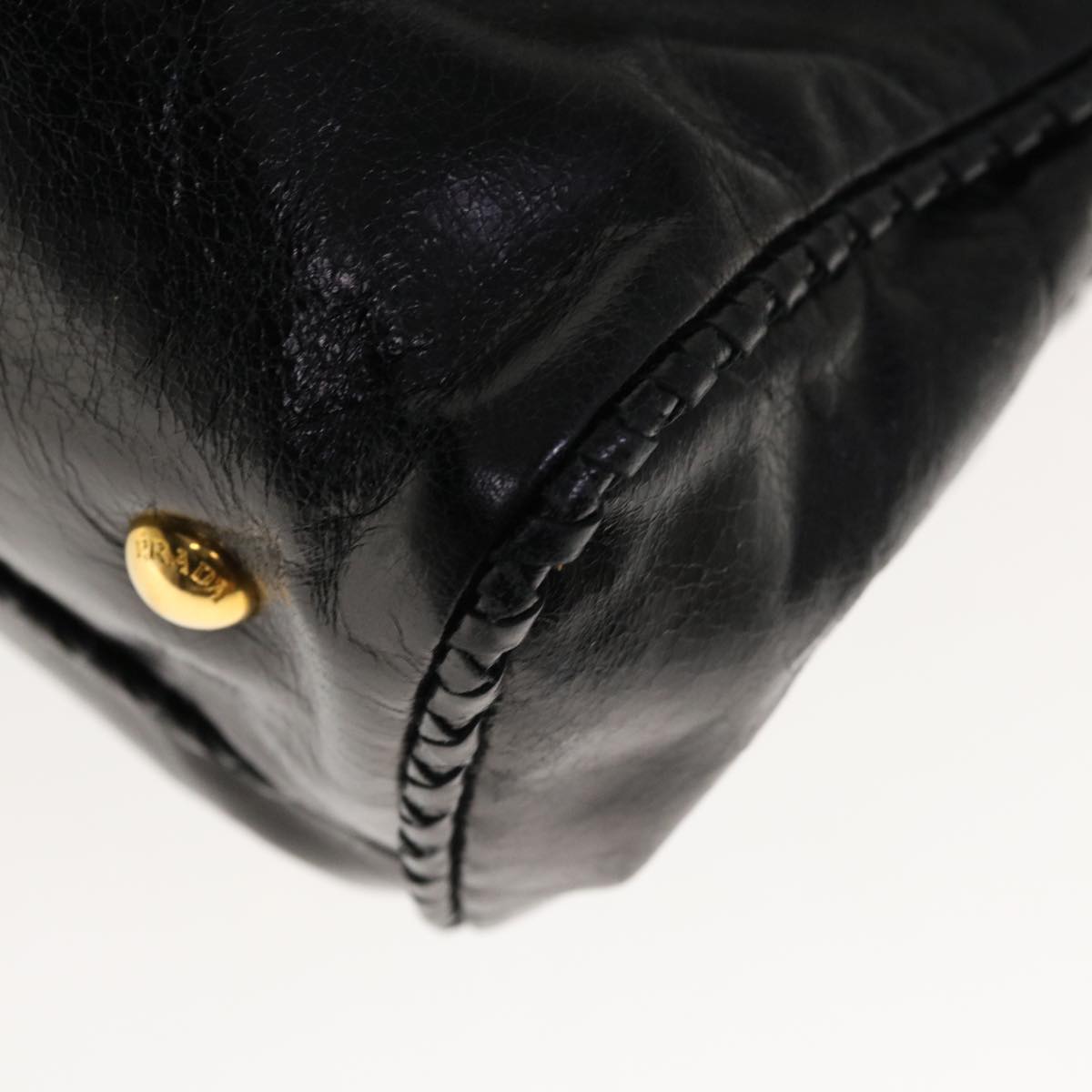 PRADA Hand Bag Leather 2way Black Auth yk10343