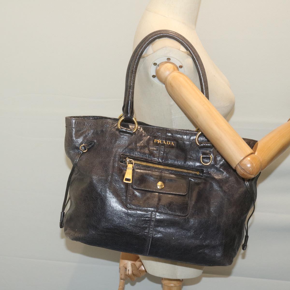 PRADA Hand Bag Leather Black Auth yk10344