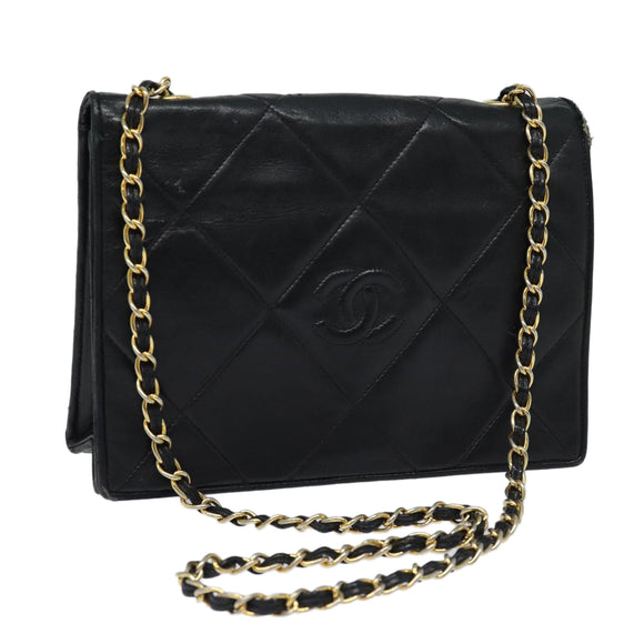 CHANEL Matelasse Chain Shoulder Bag Lamb Skin Black CC Auth yk10363