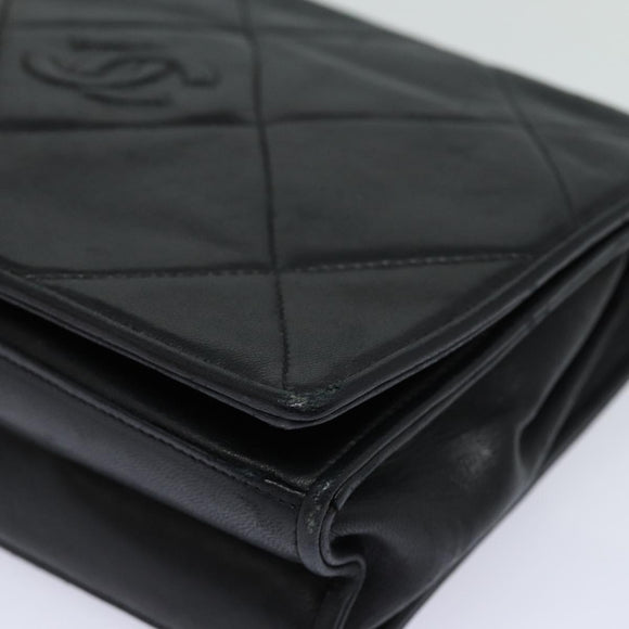 CHANEL Matelasse Chain Shoulder Bag Lamb Skin Black CC Auth yk10363