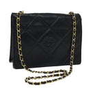 CHANEL Matelasse Chain Shoulder Bag Lamb Skin Black CC Auth yk10363-1