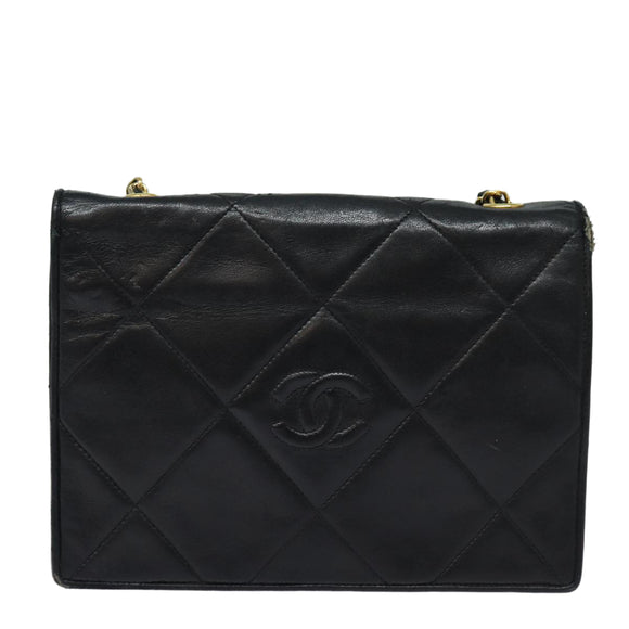 CHANEL Matelasse Chain Shoulder Bag Lamb Skin Black CC Auth yk10363