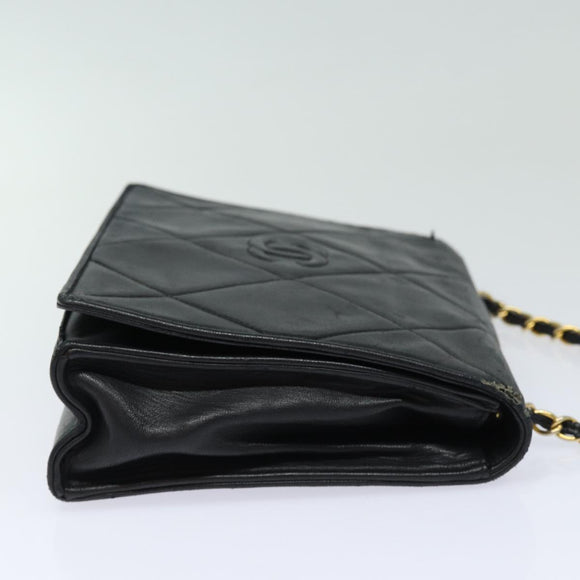 CHANEL Matelasse Chain Shoulder Bag Lamb Skin Black CC Auth yk10363