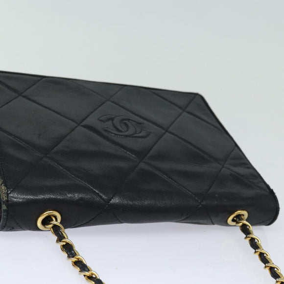 CHANEL Matelasse Chain Shoulder Bag Lamb Skin Black CC Auth yk10363