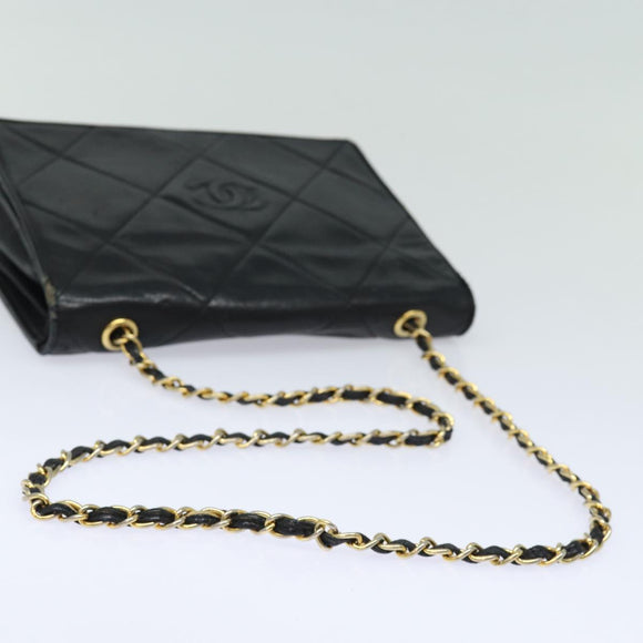 CHANEL Matelasse Chain Shoulder Bag Lamb Skin Black CC Auth yk10363