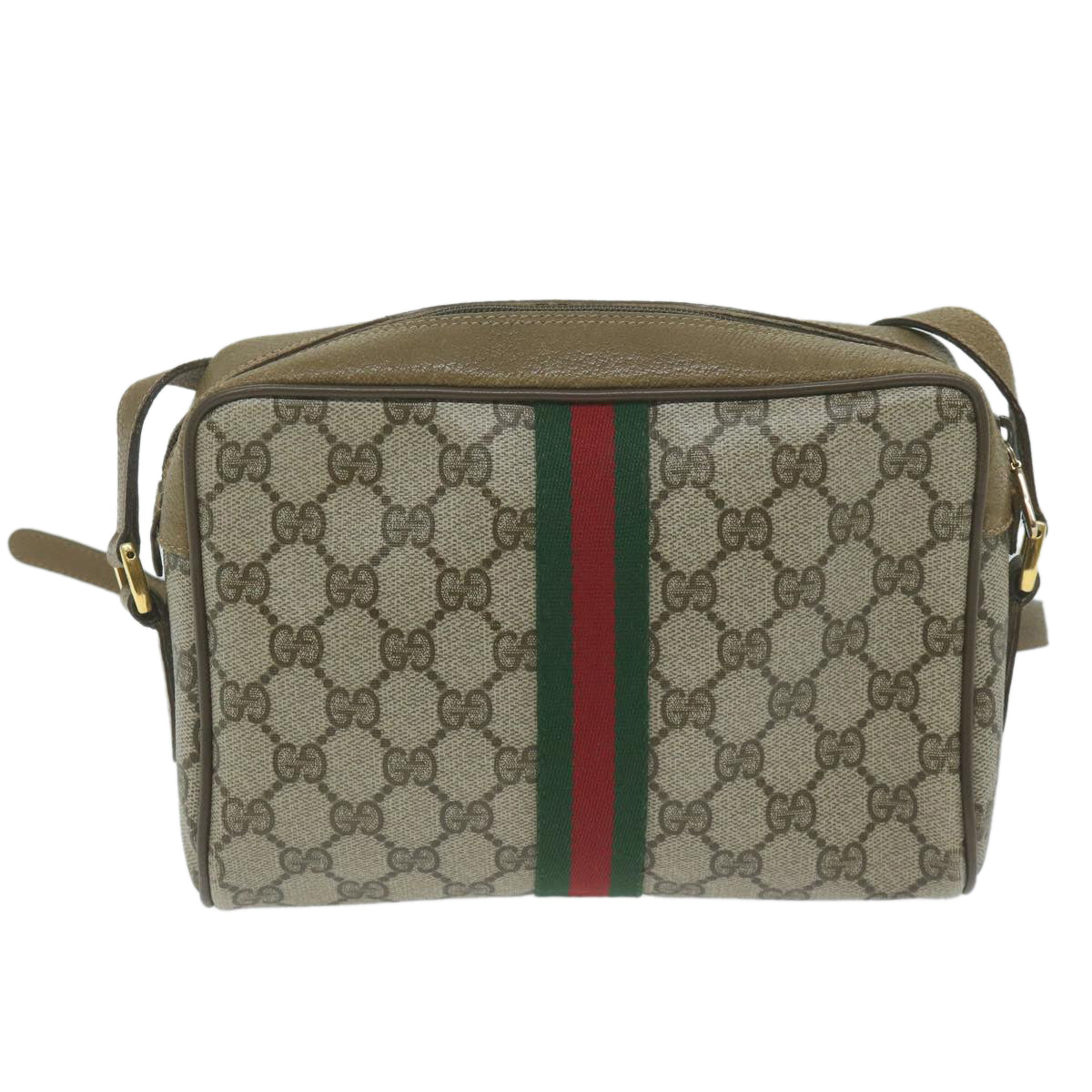 GUCCI GG Supreme Web Sherry Line Shoulder Bag Beige Red 111 02 004 Auth yk10395