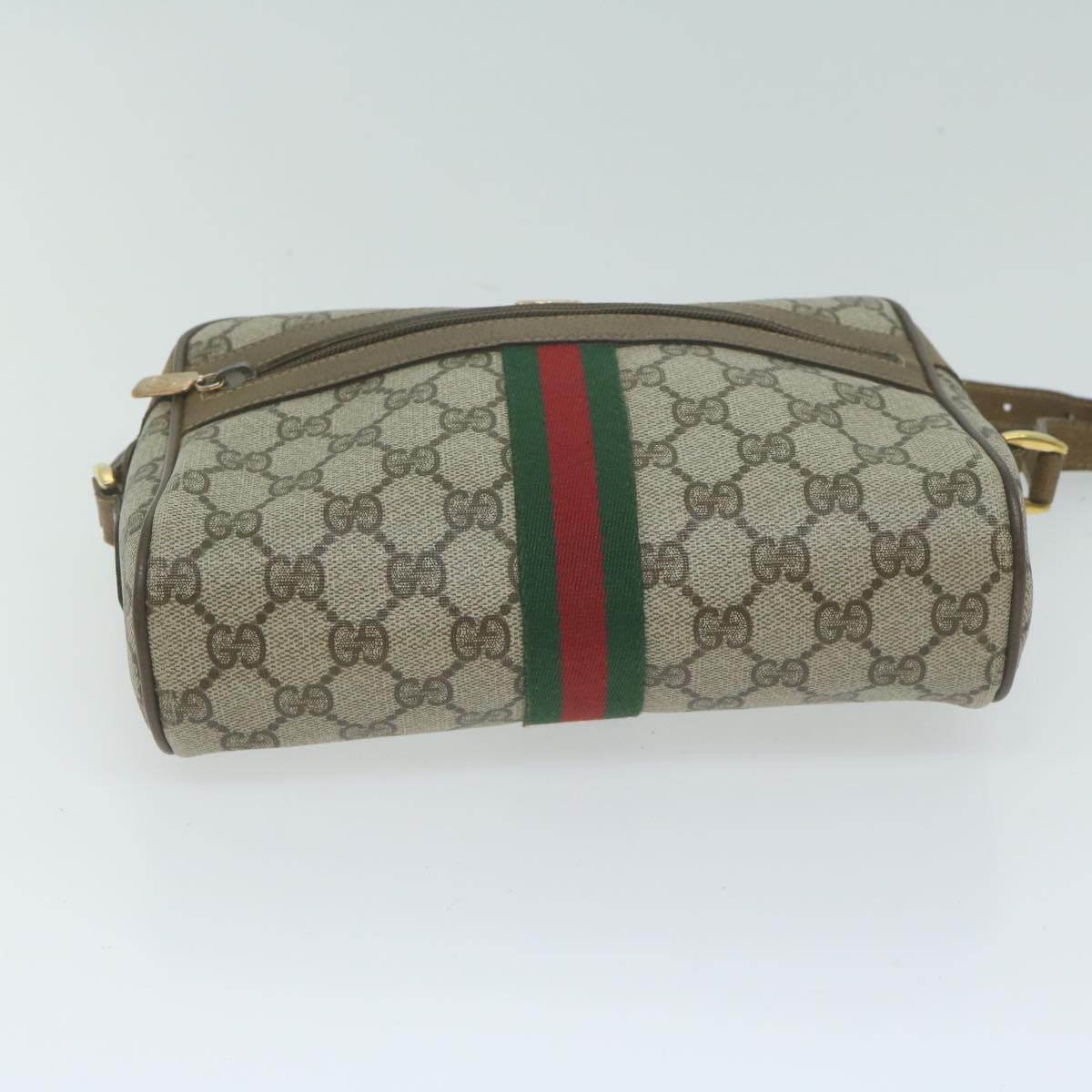 GUCCI GG Supreme Web Sherry Line Shoulder Bag Beige Red 111 02 004 Auth yk10395