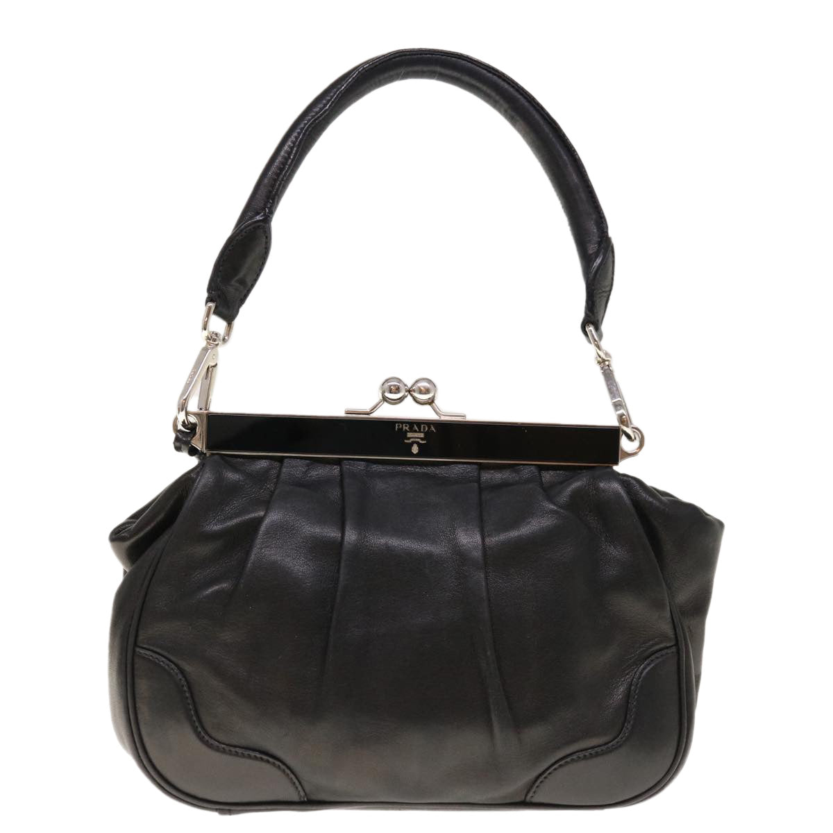 PRADA Gamaguchi Shoulder Bag Leather Black Auth yk10400