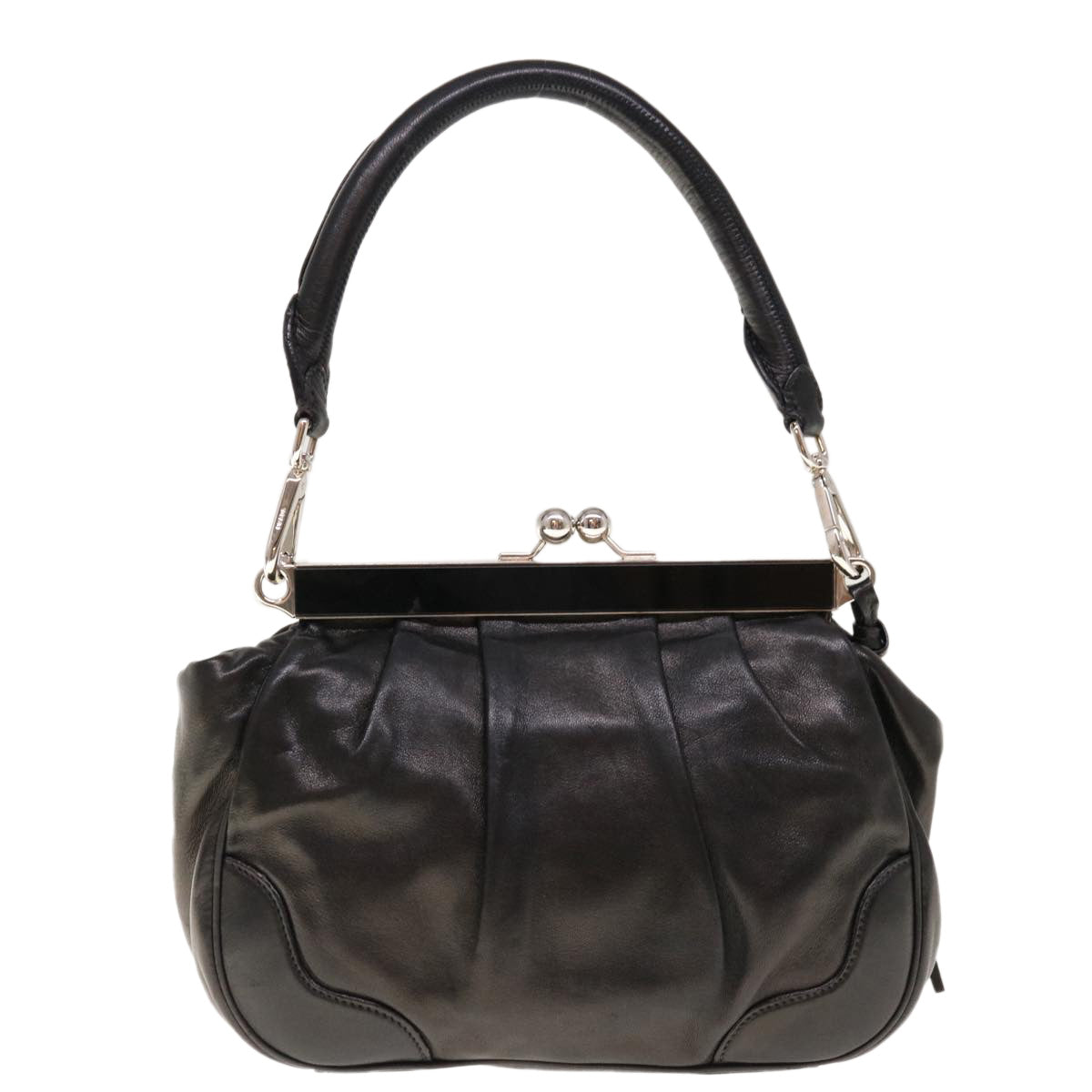 PRADA Gamaguchi Shoulder Bag Leather Black Auth yk10400