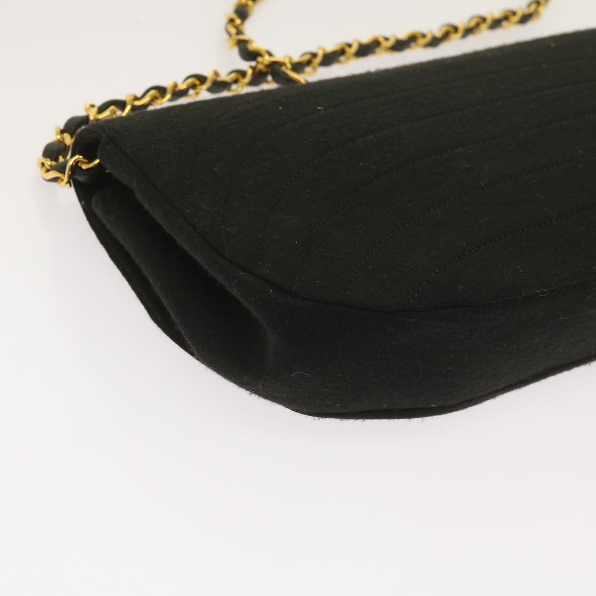 CHANEL Half Moon Chain Shoulder Bag cotton Black CC Auth yk10402