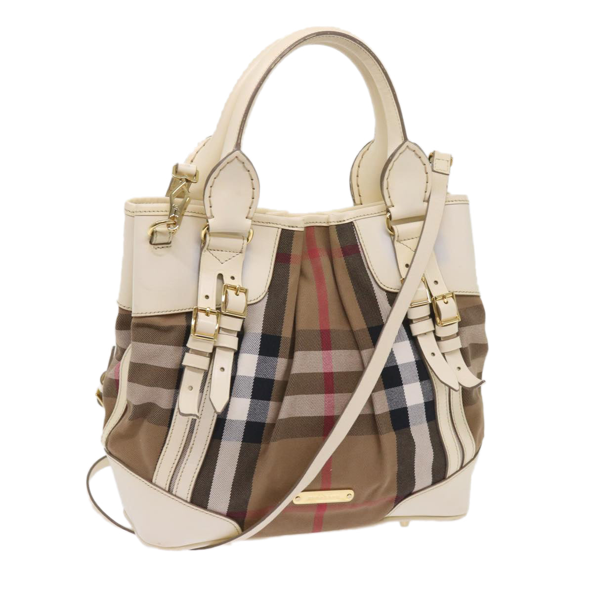 BURBERRY Nova Check Hand Bag Canvas 2way Beige Auth yk10406