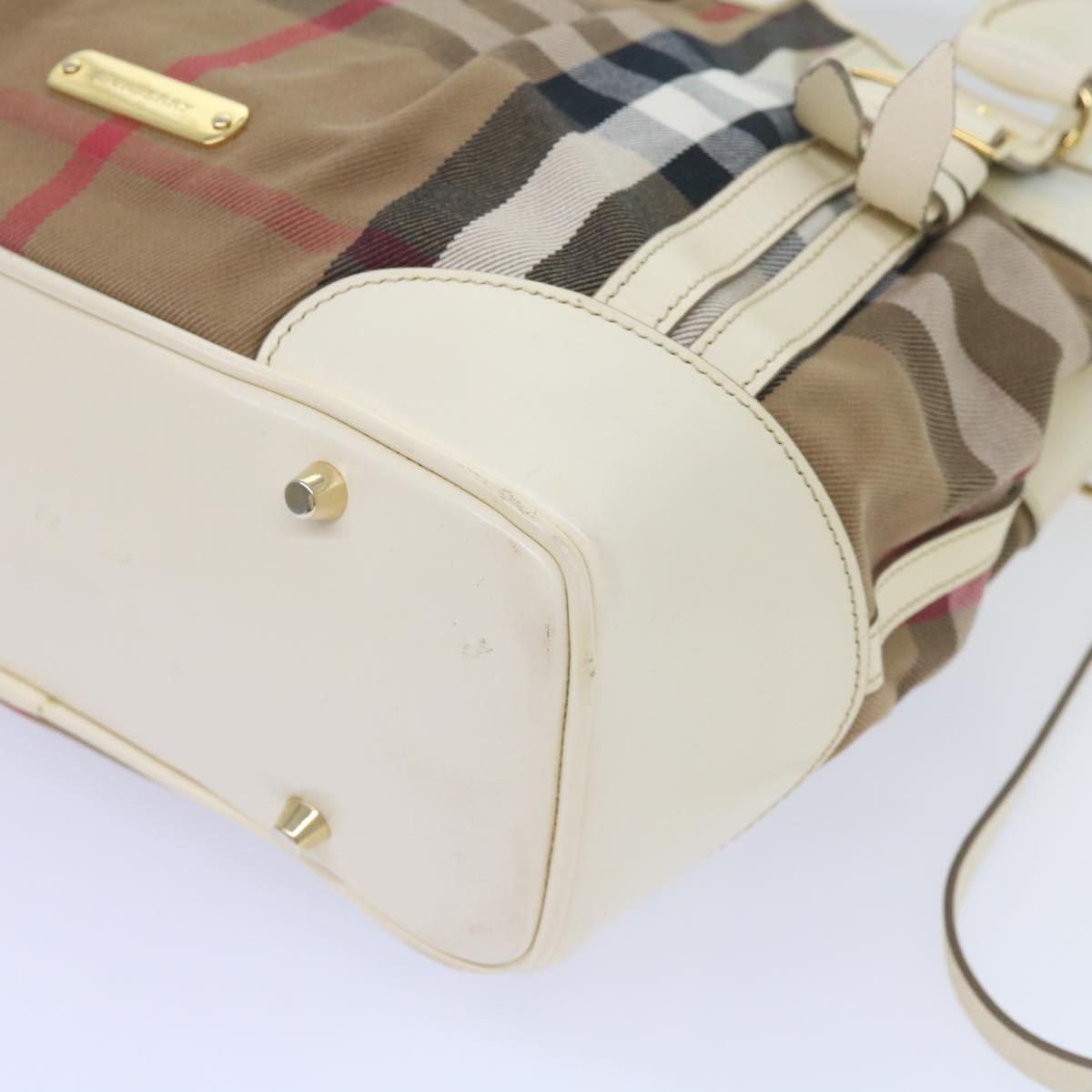 BURBERRY Nova Check Hand Bag Canvas 2way Beige Auth yk10406