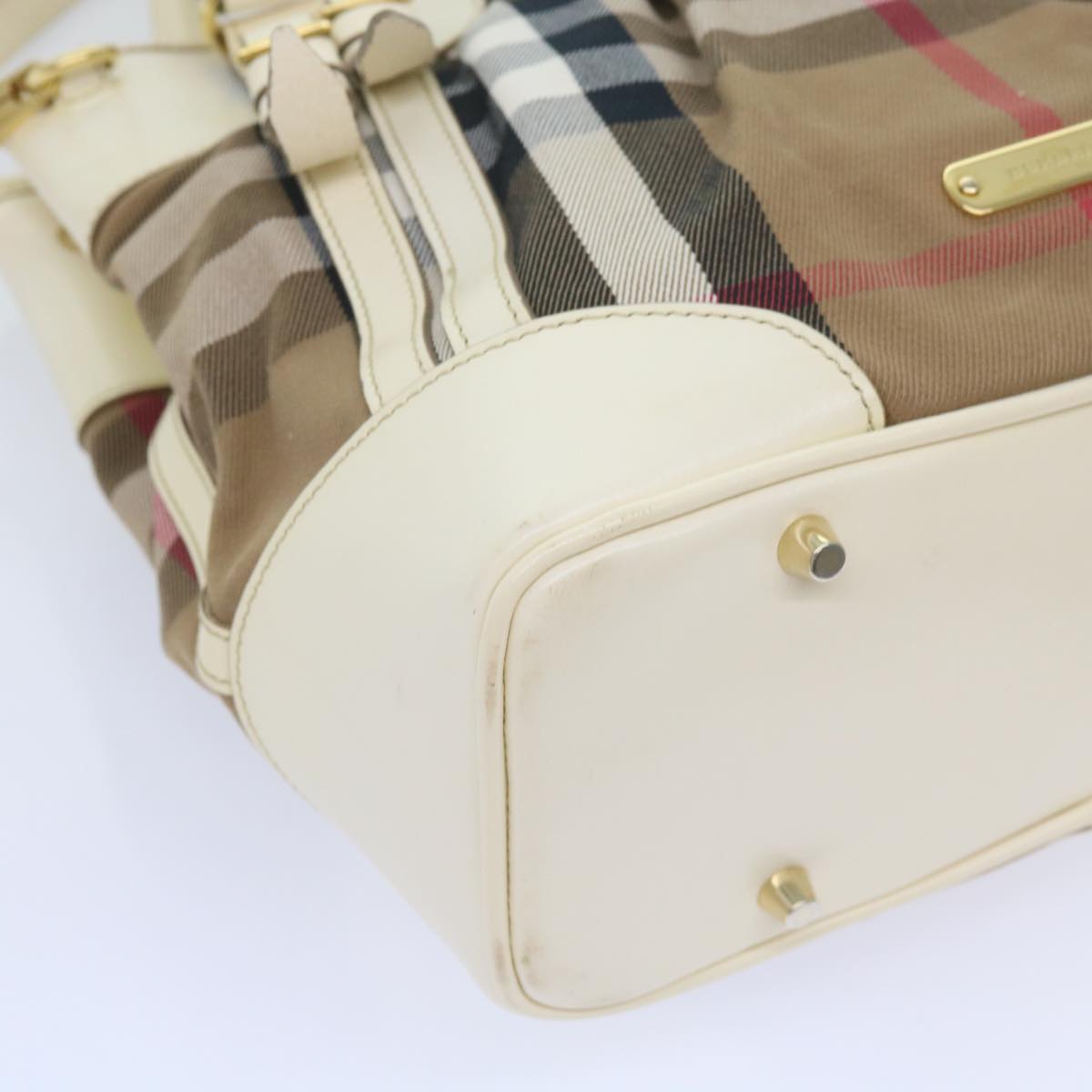 BURBERRY Nova Check Hand Bag Canvas 2way Beige Auth yk10406