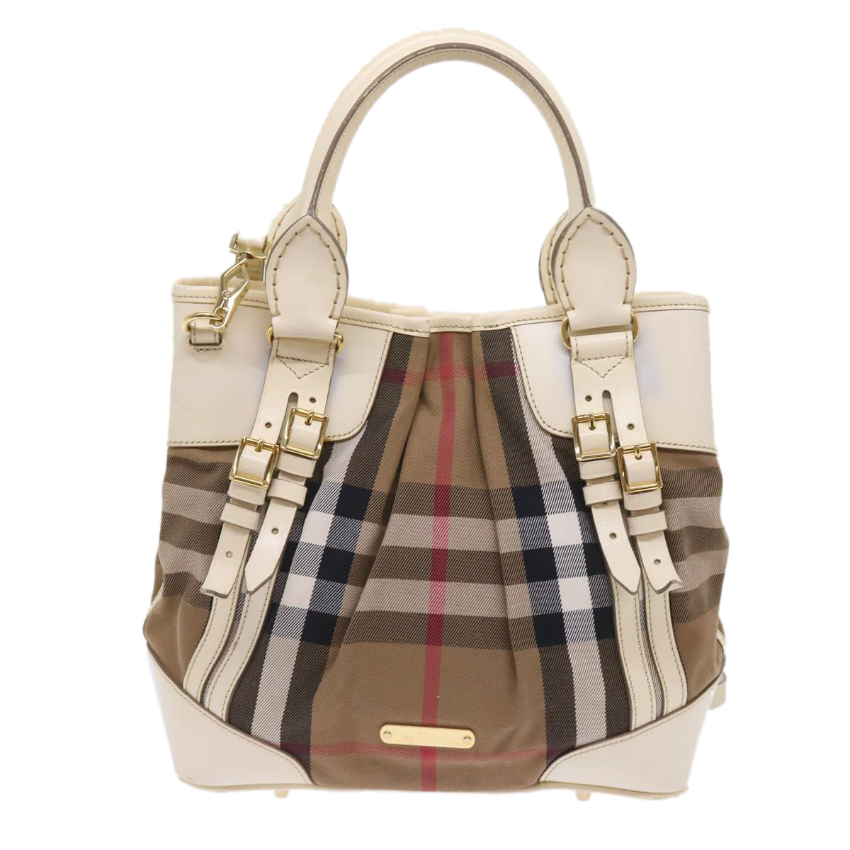 BURBERRY Nova Check Hand Bag Canvas 2way Beige Auth yk10406