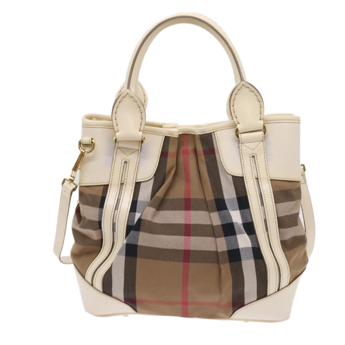 BURBERRY Nova Check Hand Bag Canvas 2way Beige Auth yk10406