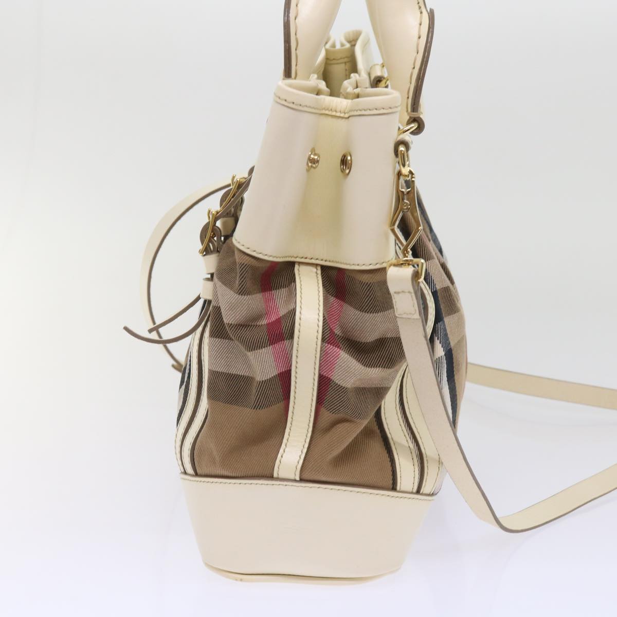 BURBERRY Nova Check Hand Bag Canvas 2way Beige Auth yk10406