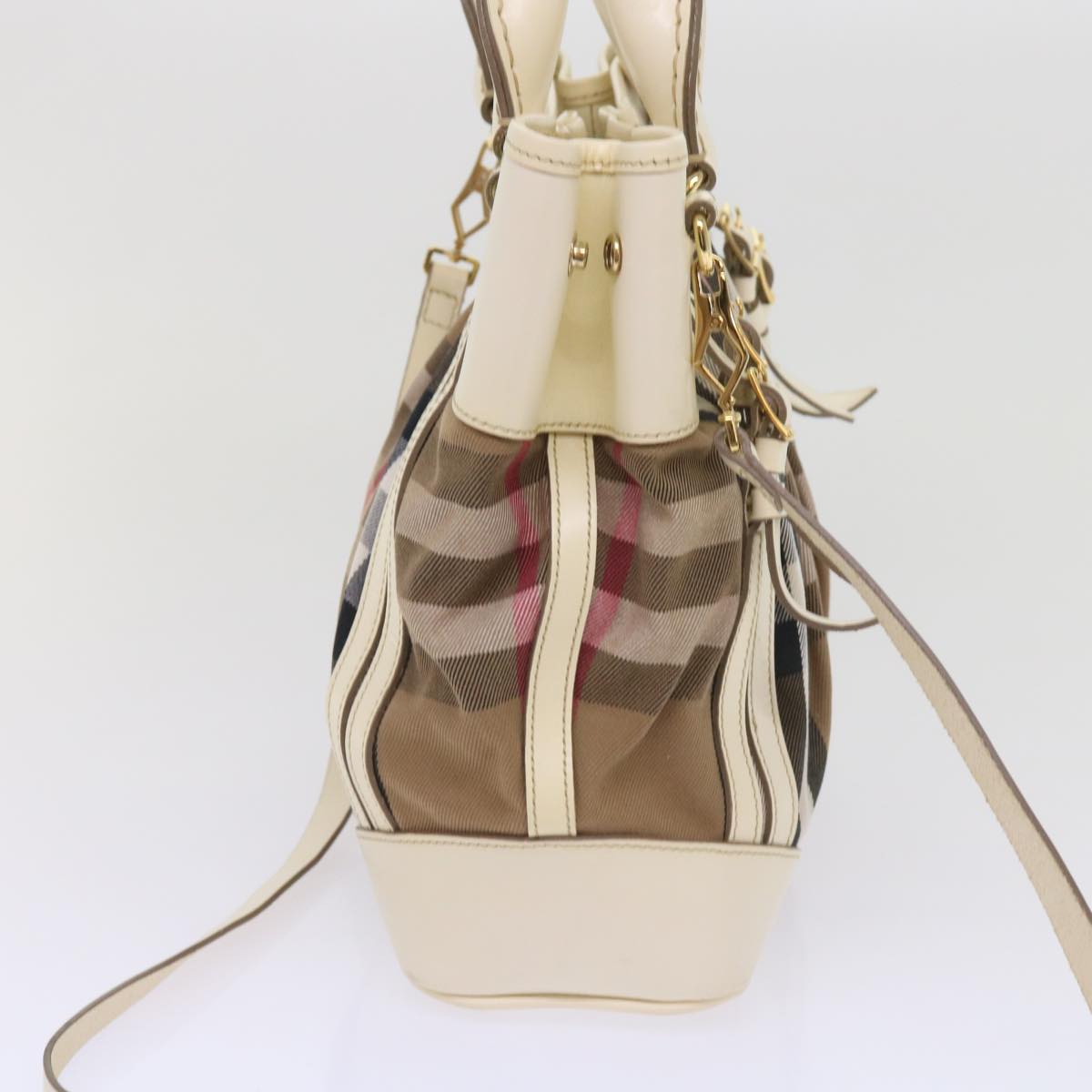 BURBERRY Nova Check Hand Bag Canvas 2way Beige Auth yk10406