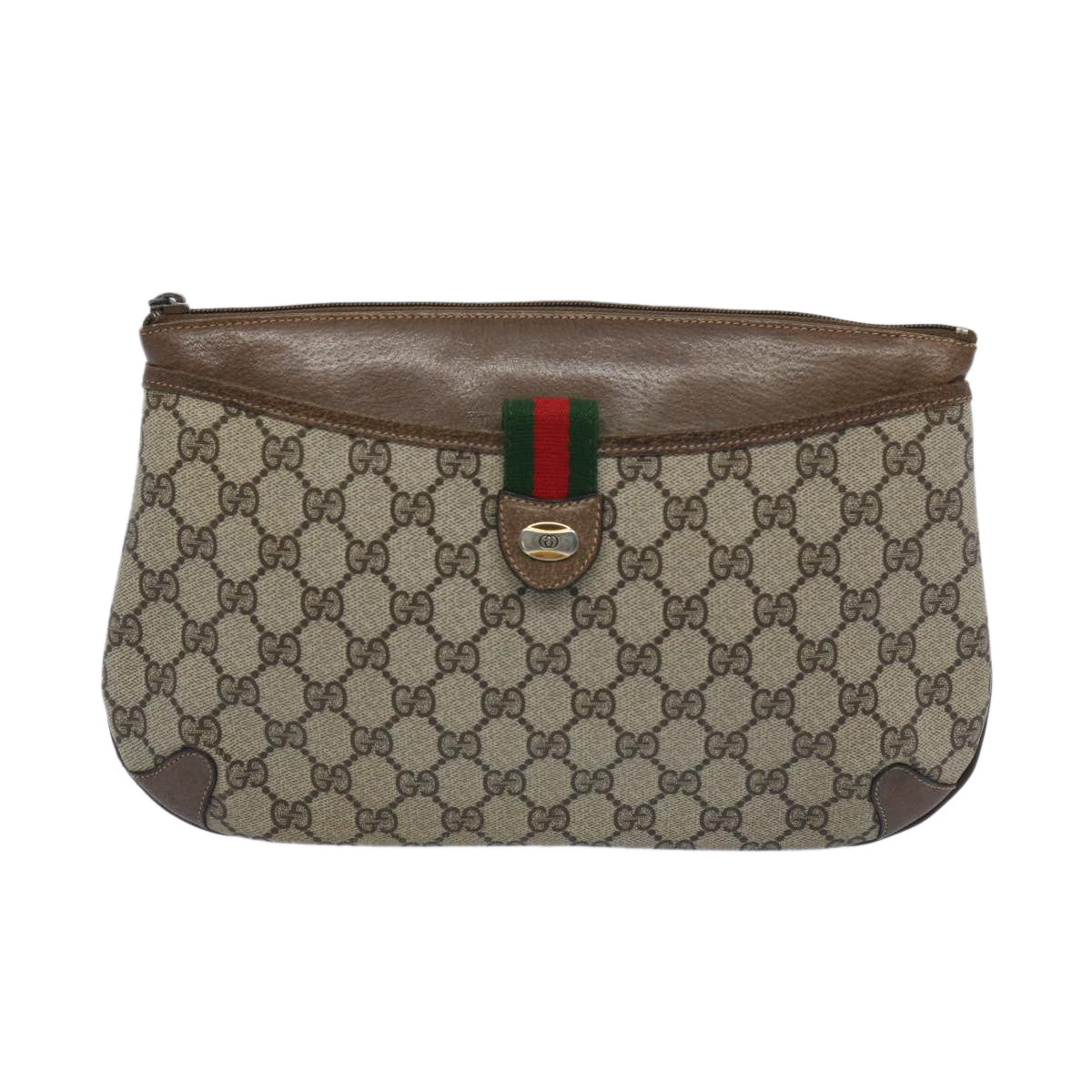 GUCCI GG Supreme Web Sherry Line Shoulder Bag Beige Green 39 02 026 Auth yk10421