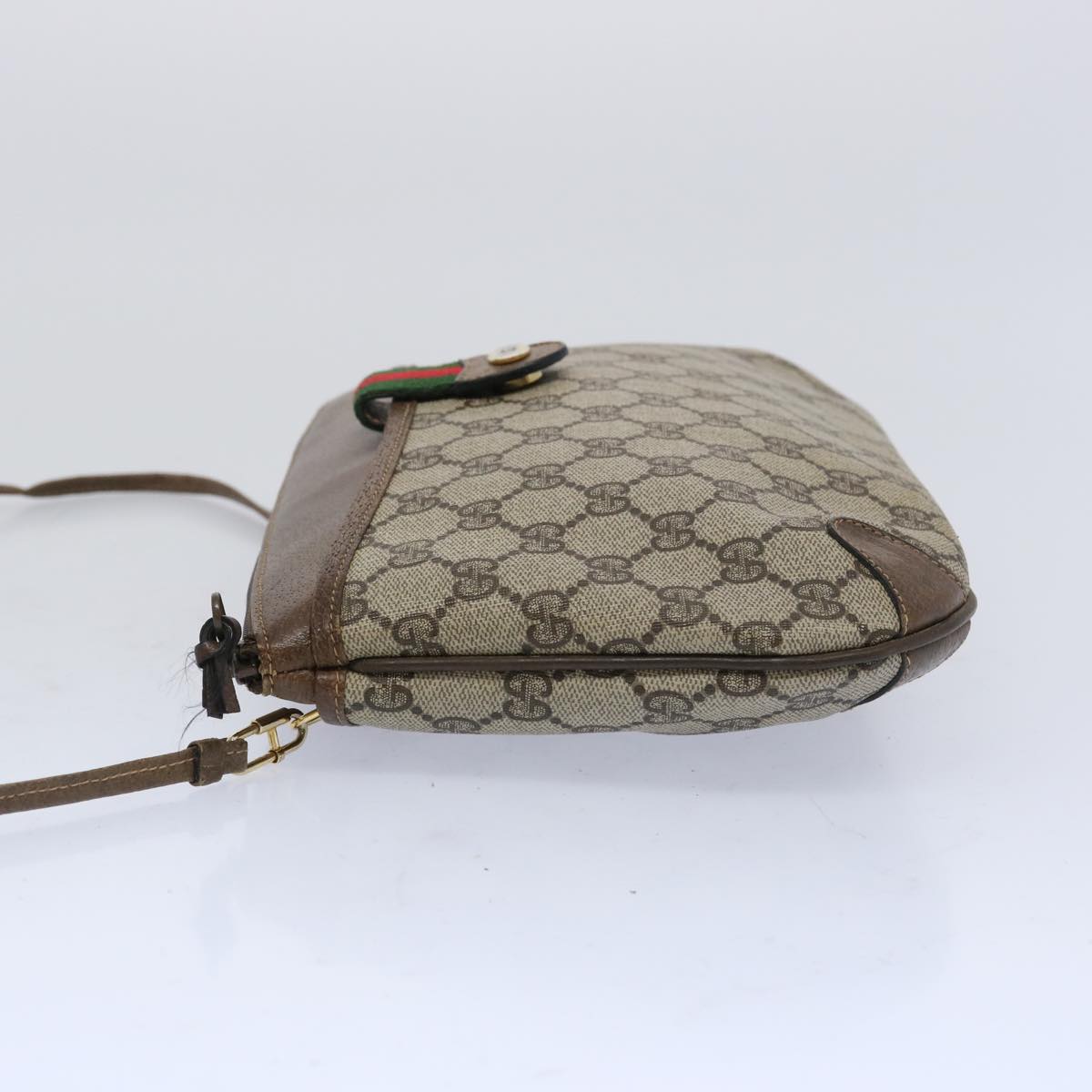 GUCCI GG Supreme Web Sherry Line Shoulder Bag Beige Green 39 02 026 Auth yk10421