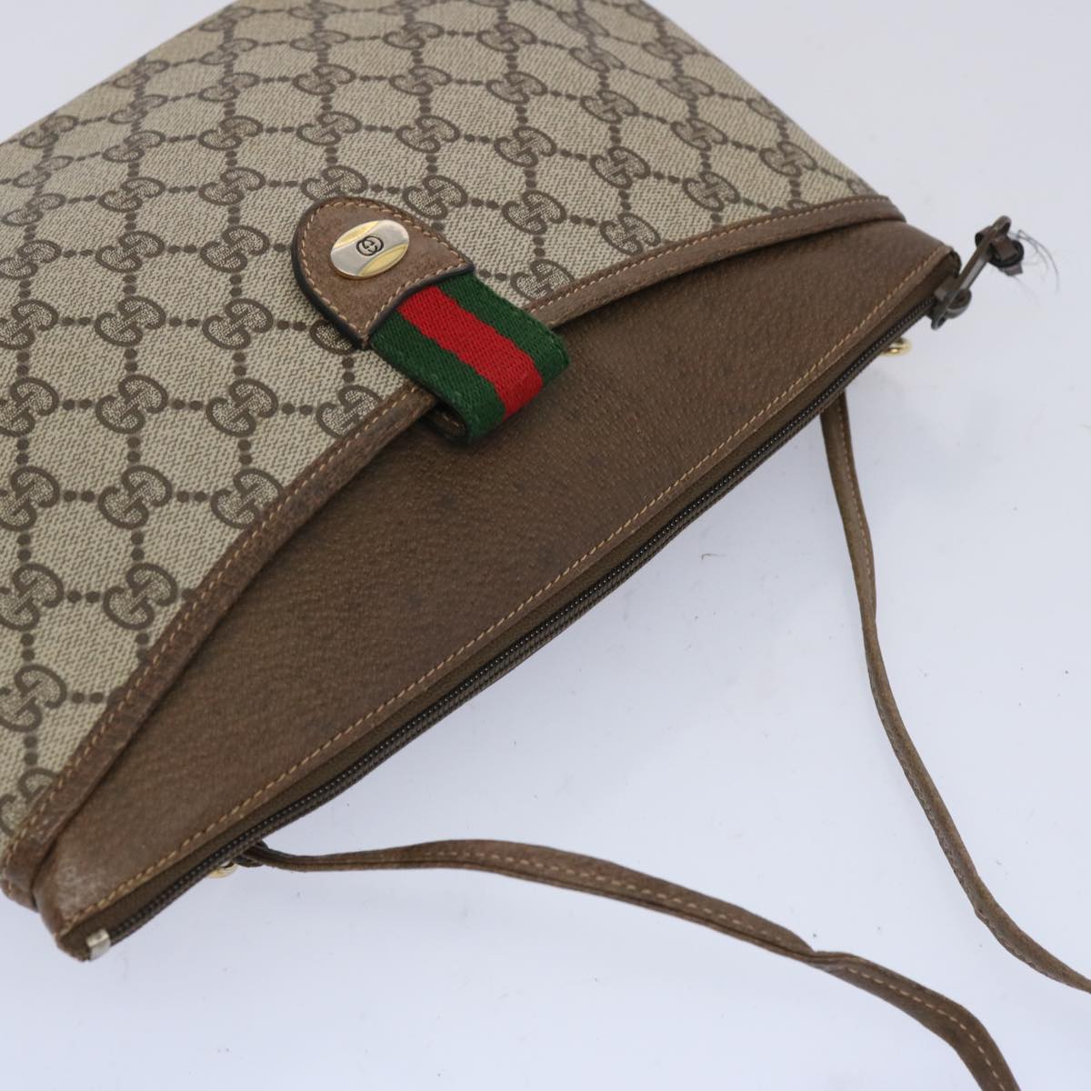 GUCCI GG Supreme Web Sherry Line Shoulder Bag Beige Green 39 02 026 Auth yk10421