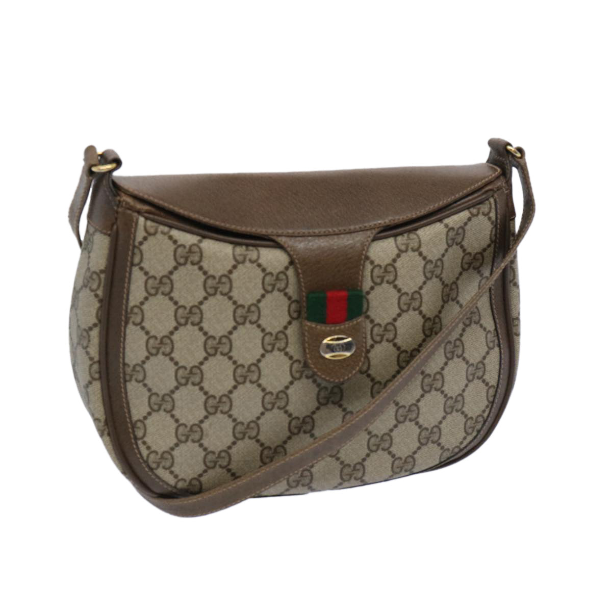 GUCCI GG Supreme Web Sherry Line Shoulder Bag Beige Green 10 02 056 Auth yk10432