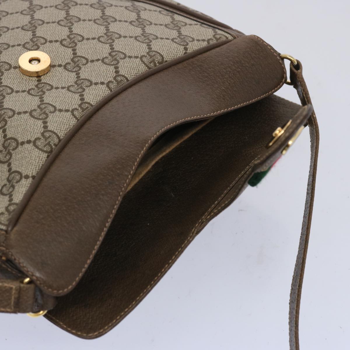 GUCCI GG Supreme Web Sherry Line Shoulder Bag Beige Green 10 02 056 Auth yk10432