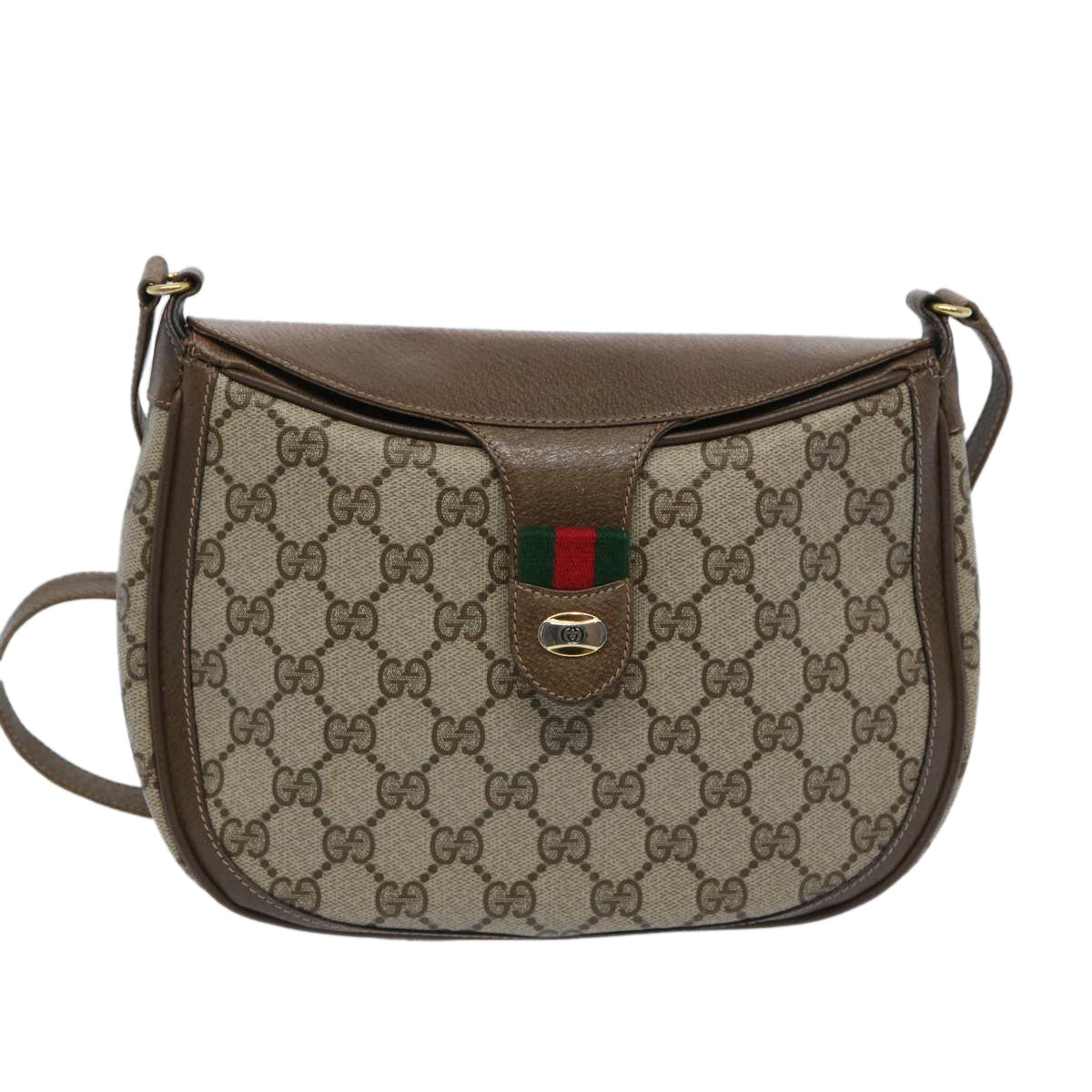 GUCCI GG Supreme Web Sherry Line Shoulder Bag Beige Green 10 02 056 Auth yk10432