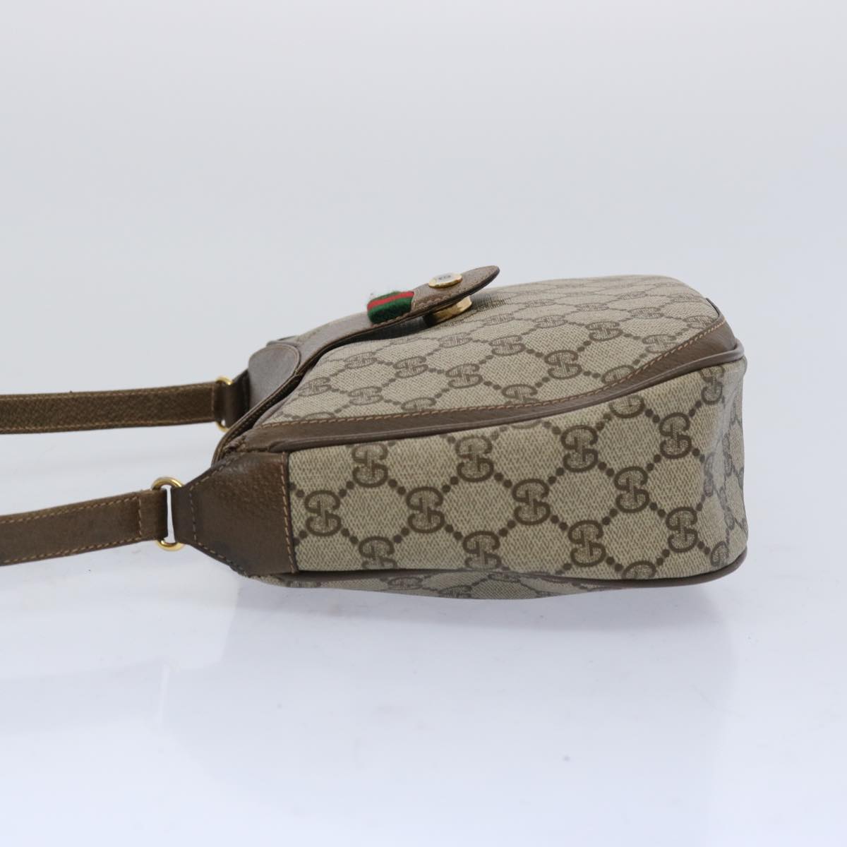 GUCCI GG Supreme Web Sherry Line Shoulder Bag Beige Green 10 02 056 Auth yk10432