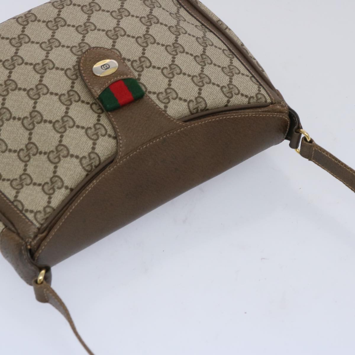 GUCCI GG Supreme Web Sherry Line Shoulder Bag Beige Green 10 02 056 Auth yk10432