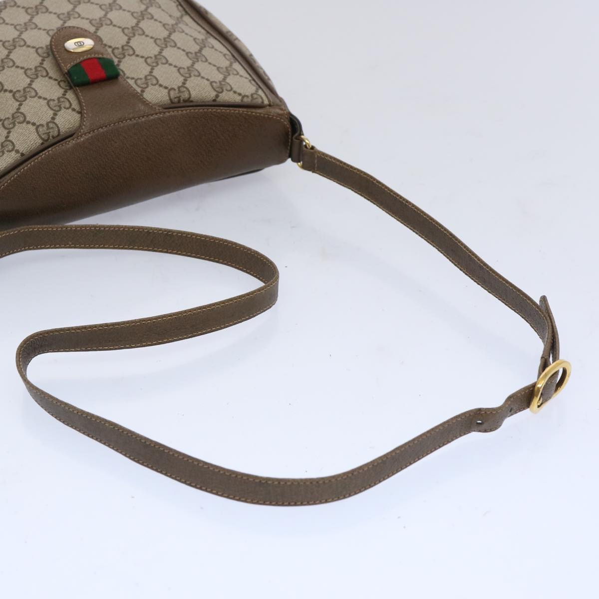 GUCCI GG Supreme Web Sherry Line Shoulder Bag Beige Green 10 02 056 Auth yk10432