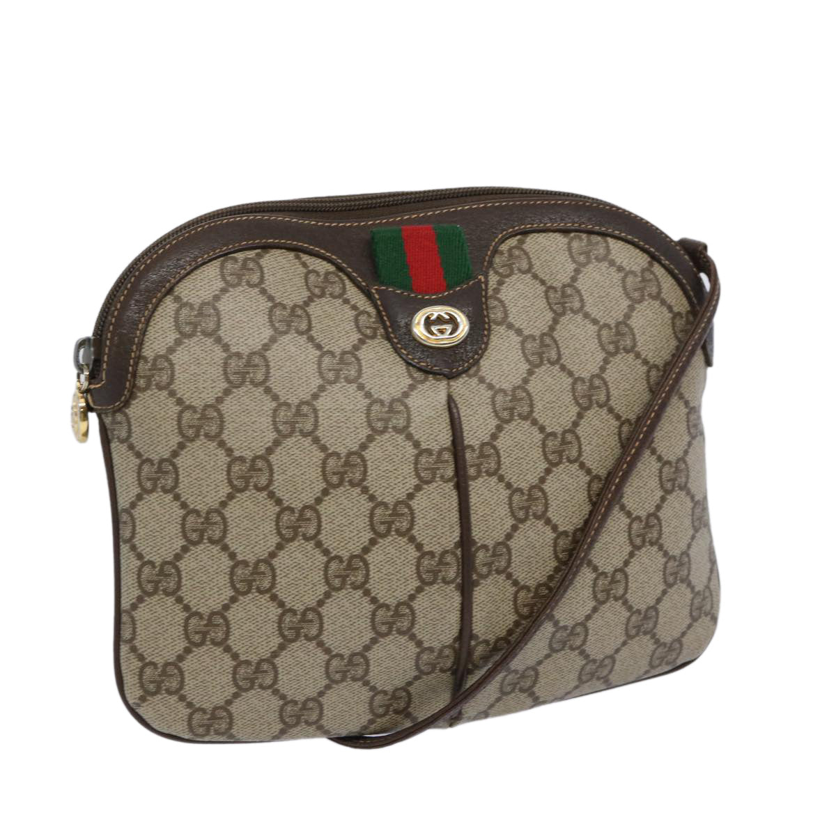 GUCCI GG Supreme Web Sherry Line Shoulder Bag Beige 904 02 047 Auth yk10435