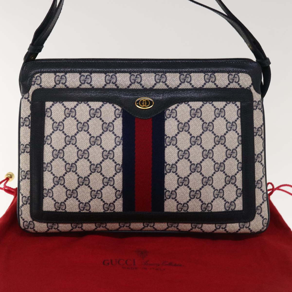 GUCCI GG Supreme Sherry Line Shoulder Bag PVC Red Navy 41 02 013 Auth yk10438