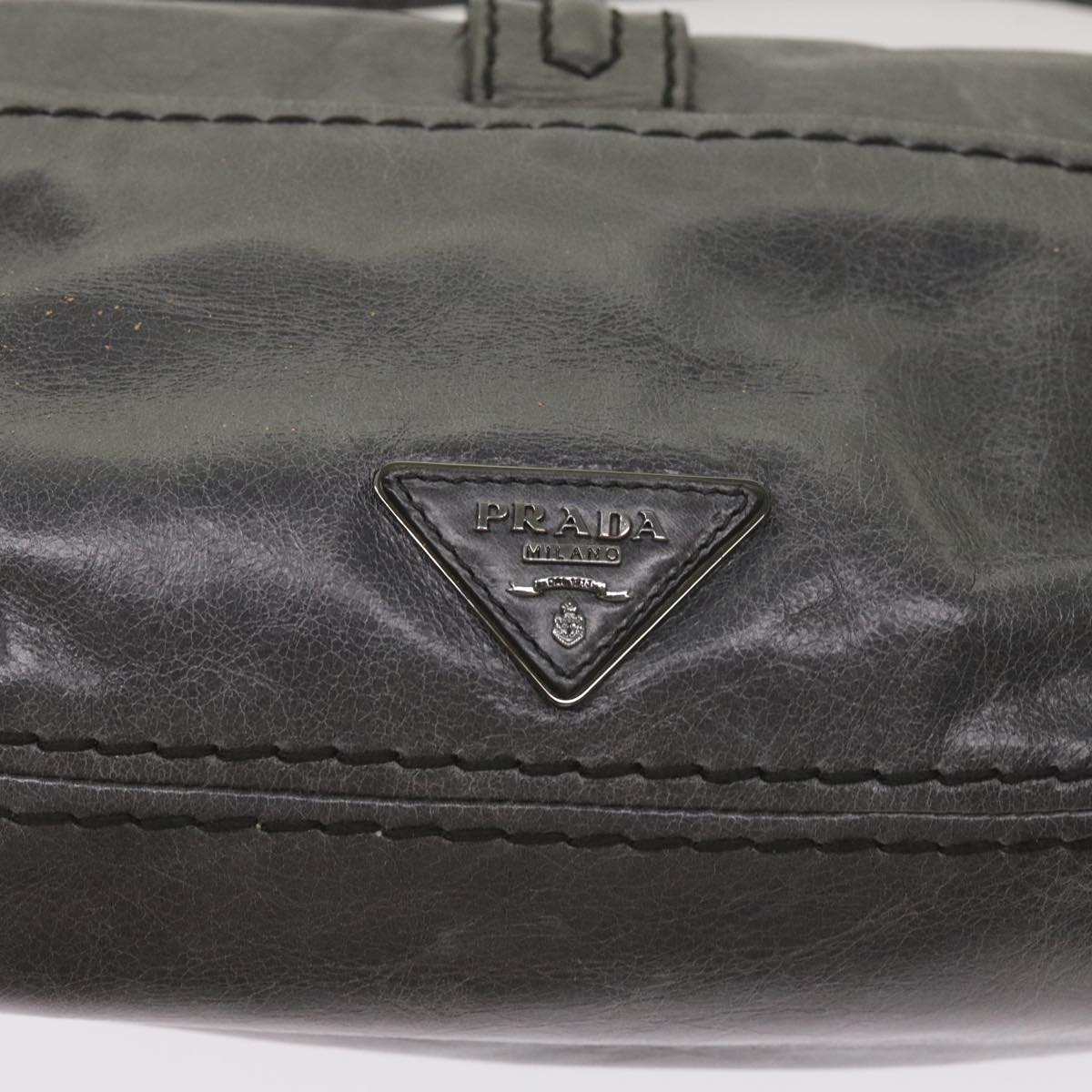 PRADA Turn Lock Shoulder Bag Leather Gray Auth yk10458