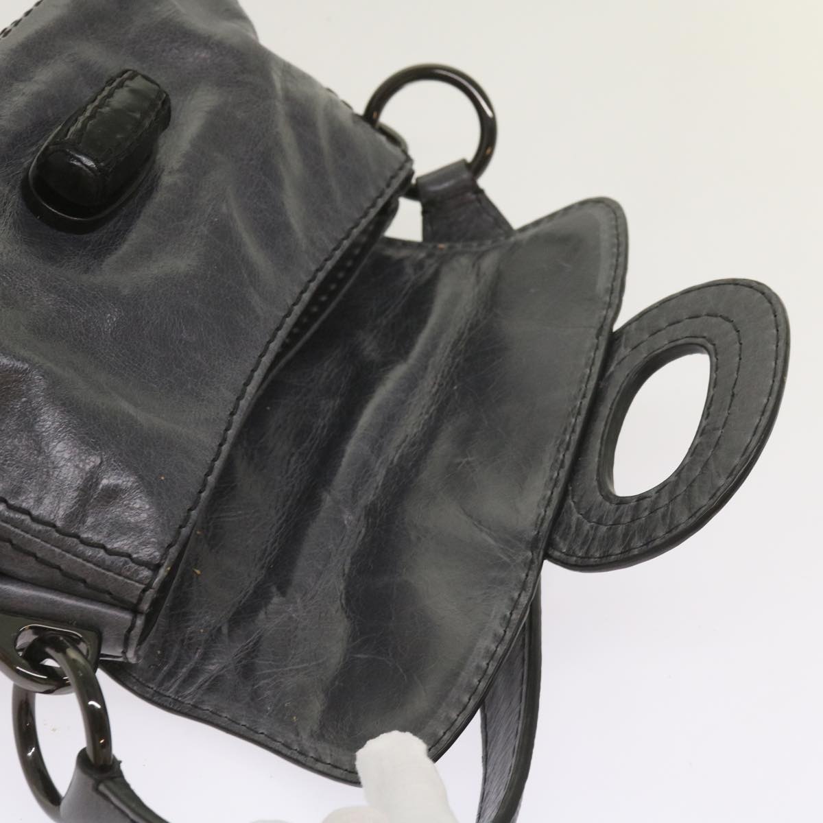 PRADA Turn Lock Shoulder Bag Leather Gray Auth yk10458