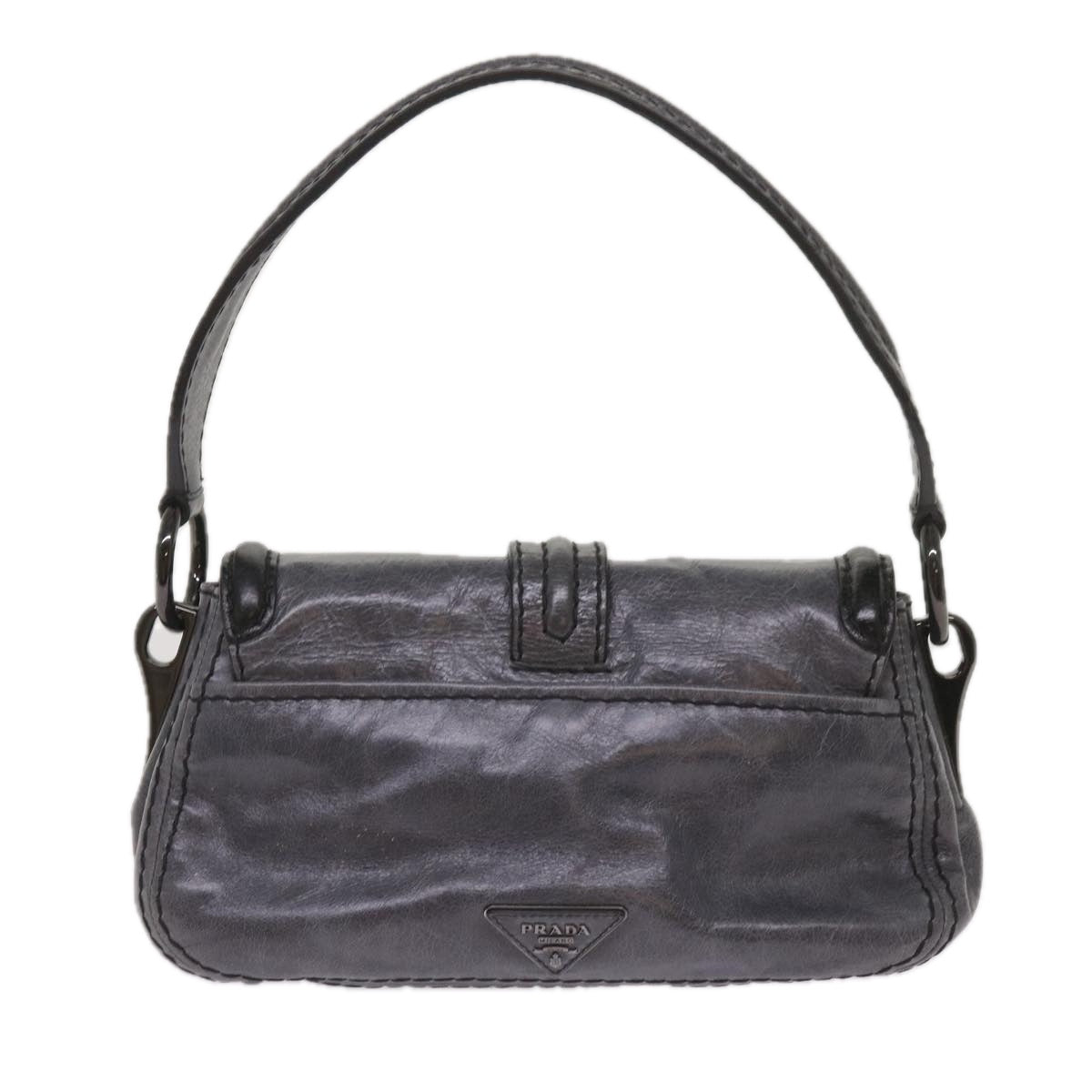 PRADA Turn Lock Shoulder Bag Leather Gray Auth yk10458 - 0
