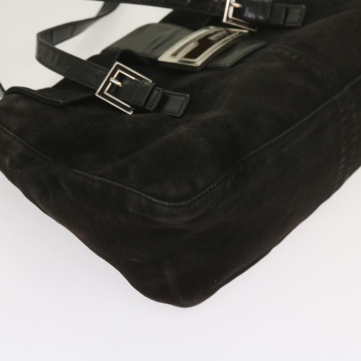 FENDI Shoulder Bag Suede Black Auth yk10461