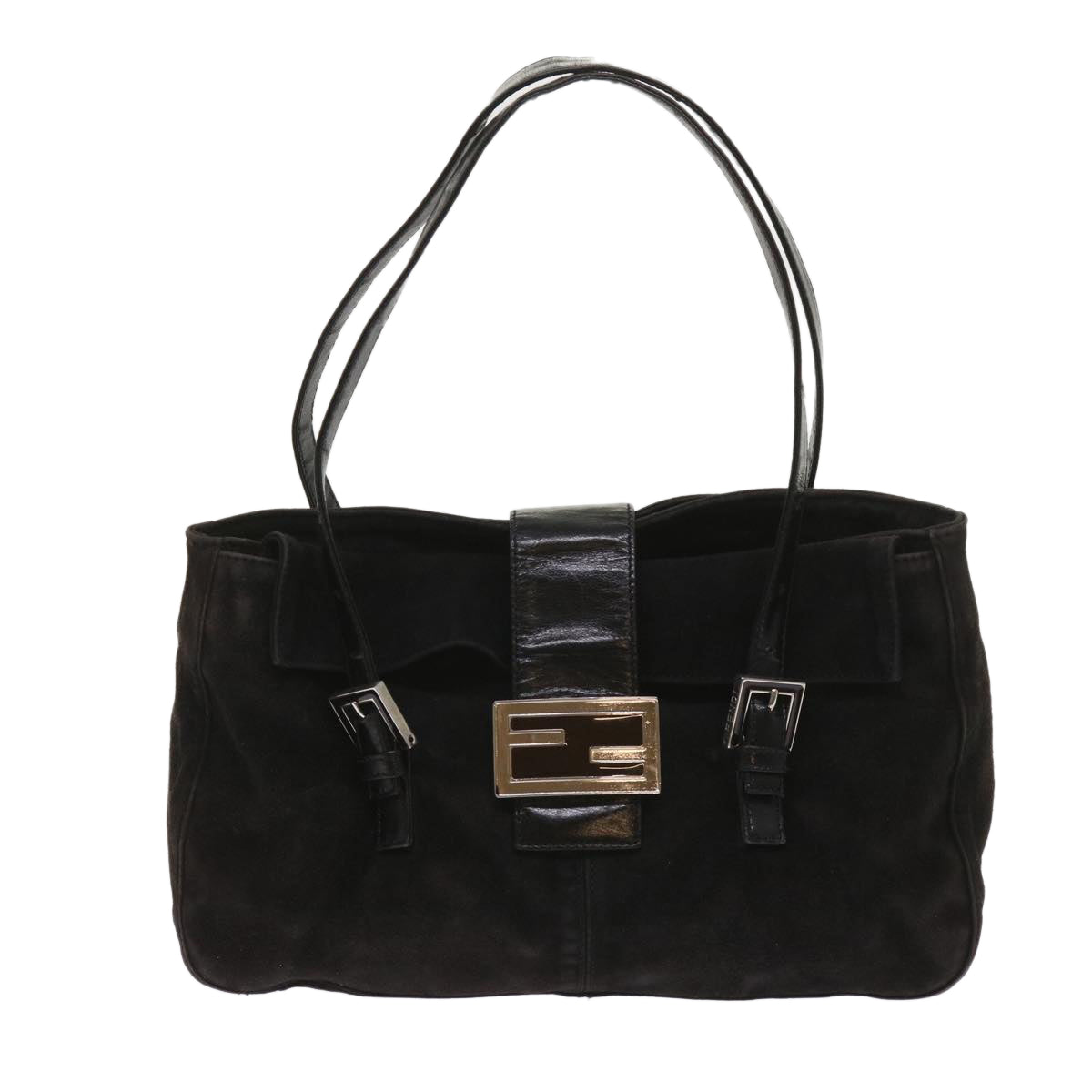 FENDI Shoulder Bag Suede Black Auth yk10461