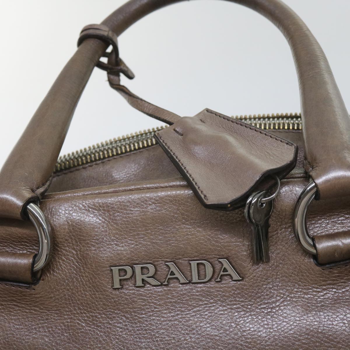 PRADA Hand Bag Leather Brown Auth yk10465