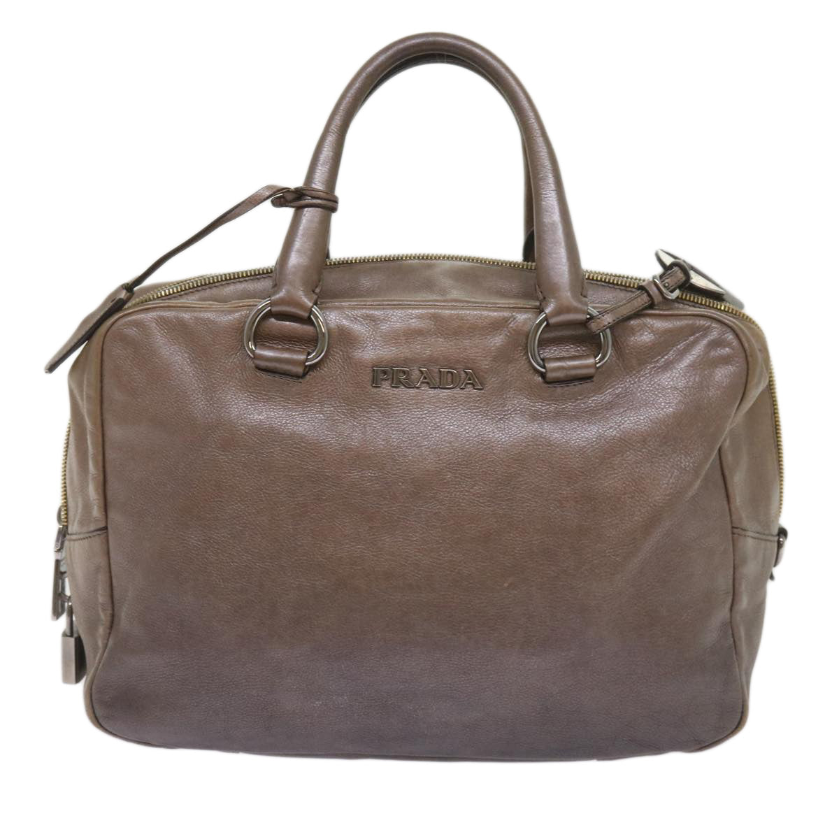 PRADA Hand Bag Leather Brown Auth yk10465